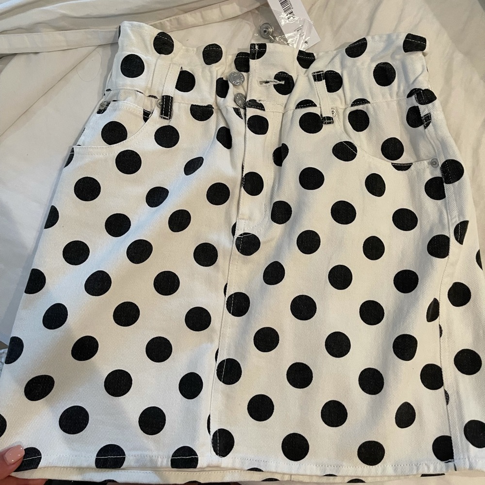 Black and White denim polka dotted skirt